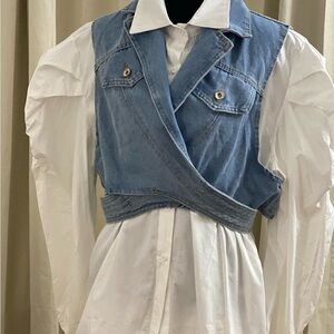 Blue Denim Vest with White Shirt
